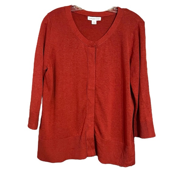 Coldwater Creek Sweaters - Coldwater Creek Orange Silk Cotton 2 Pc Tank and Button Down Cardigan Set Sz L